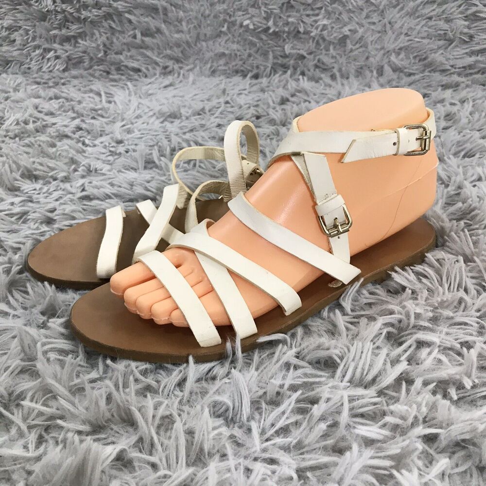 J. Crew 7 Leather Criss Cross Ankle Strap Flat Sandals